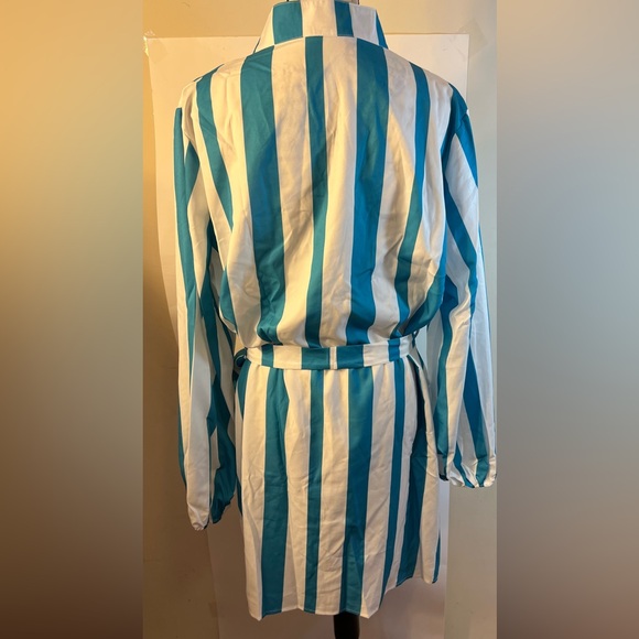 Women’s plus size teal blue & white striped belted long sleeve shirt dress XXL - Picture 6 of 12